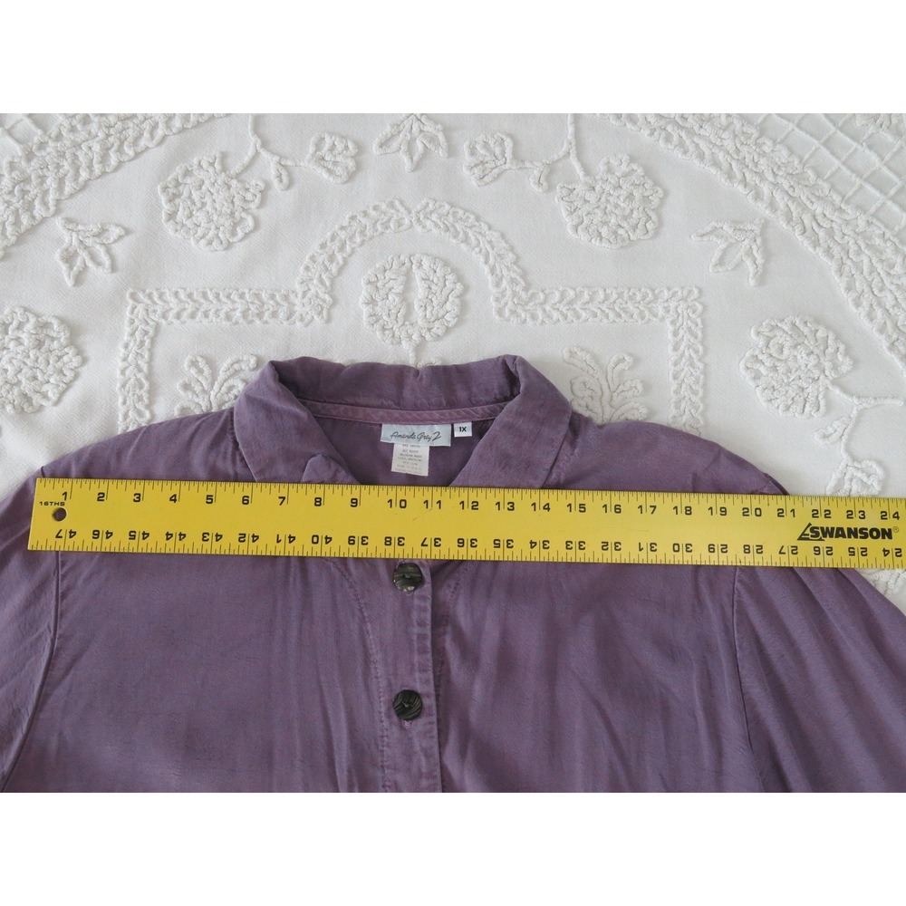 Vintage 90s Amanda Gray Purple Tencel Rayon Button Up Shirt Women 1X Lagenlook - Picture 7 of 7